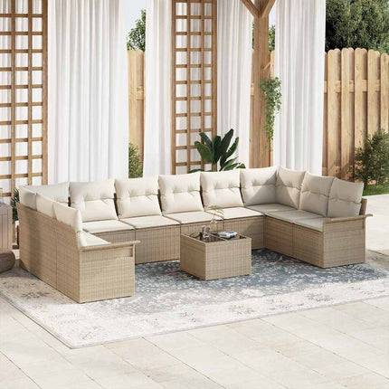 Trädgårdsoffset med kudde 11 pcs Beige Poly rattan