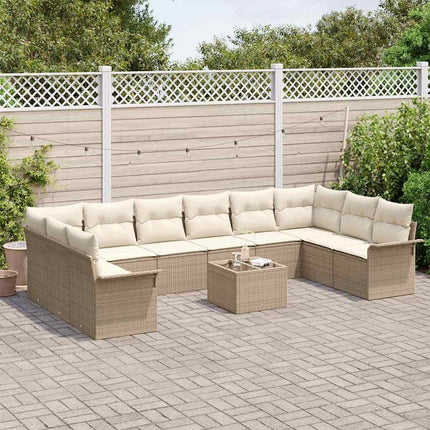 Trädgårdsoffset med kudde 11 pcs Beige Poly rattan