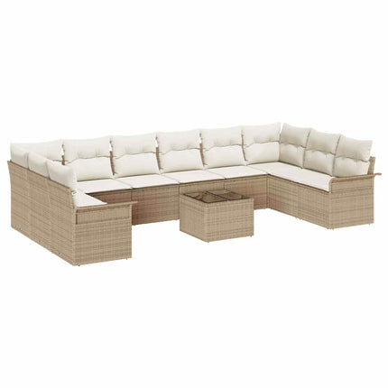 Trädgårdsoffset med kudde 11 pcs Beige Poly rattan