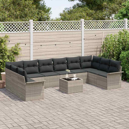 Trädgårdsoffset med kudde 11 pcs Ljusgrå Poly rattan