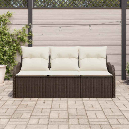 Trädgårdsoffset med kudde 3 pcs Brun konstrotting