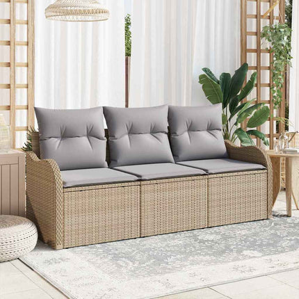 Trädgårdsoffset med kudde 3 pcs Beige konstrotting