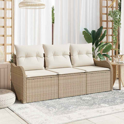 Trädgårdsoffset med kudde 3 pcs Beige konstrotting