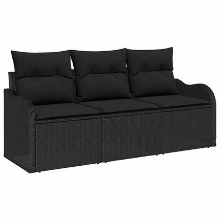 Trädgårdsoffset med kudde 3 pcs Svart konstrotting