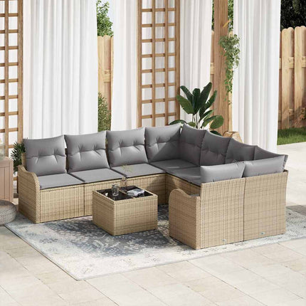 Trädgårdsoffset med kudde med lagring 9 pcs Beige konstrotting