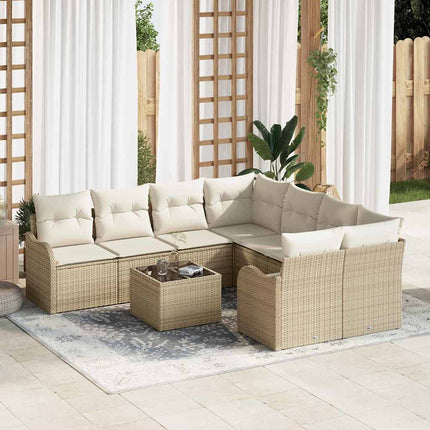 Trädgårdsoffset med kudde med lagring 9 pcs Beige konstrotting