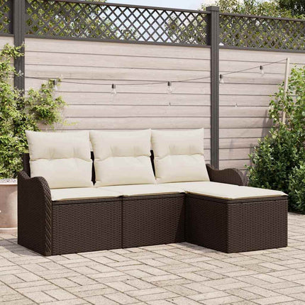 Trädgårdsoffset med kudde 4 pcs Brun Poly rattan