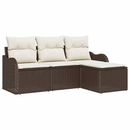 Trädgårdsoffset med kudde 4 pcs Brun Poly rattan
