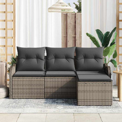 Trädgårdsoffset med kudde 4 pcs Grå Poly rattan