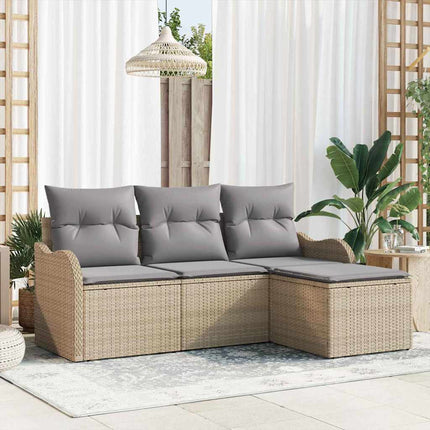 Trädgårdsoffset med kudde med lagring 4 pcs Beige konstrotting
