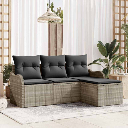 Trädgårdsoffset med kudde 4 pcs Ljusgrå Poly rattan