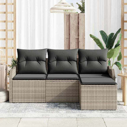 Trädgårdsoffset med kudde 4 pcs Ljusgrå Poly rattan