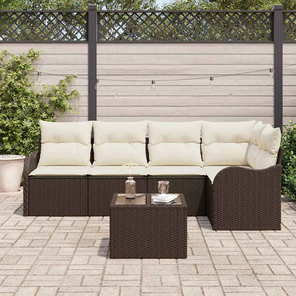 Trädgårdsoffset med kudde 6 pcs Brun Poly rattan