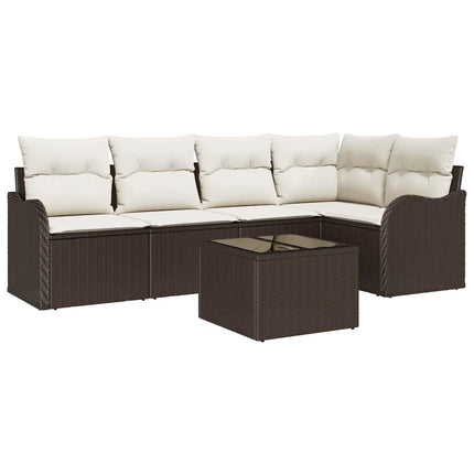Trädgårdsoffset med kudde 6 pcs Brun Poly rattan