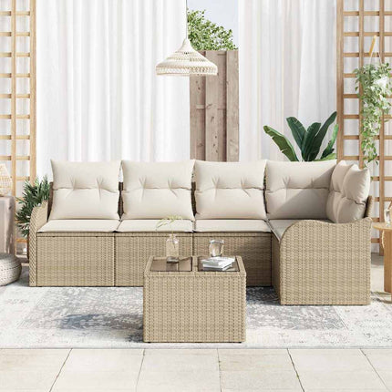 Trädgårdsoffset med kudde 6 pcs Beige Poly rattan