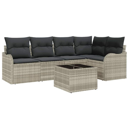 Trädgårdsoffset med kudde 6 pcs Ljusgrå Poly rattan