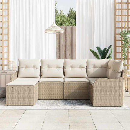 Trädgårdsoffset med kudde 6 pcs Beige Poly rattan