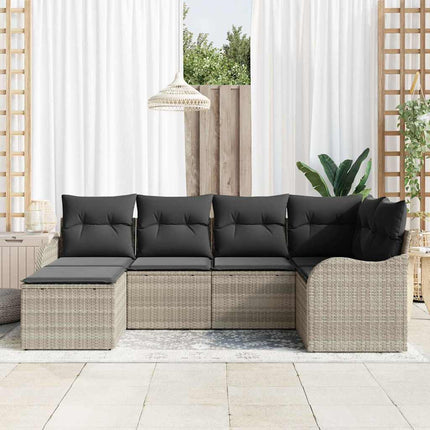 Trädgårdsoffset med kudde 6 pcs Ljusgrå Poly rattan