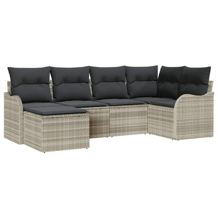 Trädgårdsoffset med kudde 6 pcs Ljusgrå Poly rattan