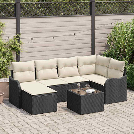 Trädgårdsoffset med kudde 7 st Svart Poly rattan