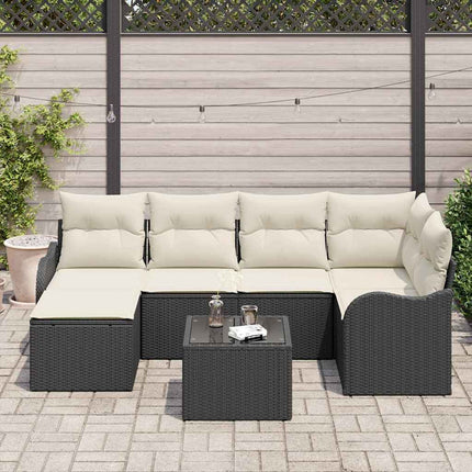 Trädgårdsoffset med kudde 7 st Svart Poly rattan