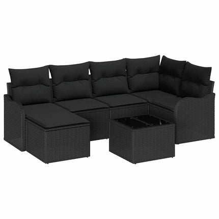 Trädgårdsoffset med kudde 7 pcs Svart Poly rattan