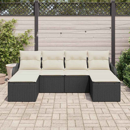 Trädgårdsoffset med kudde 6 pcs Svart Poly rattan