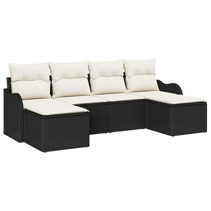 Trädgårdsoffset med kudde 6 pcs Svart Poly rattan