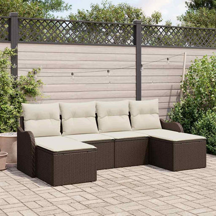 Trädgårdsoffset med kudde 6 pcs Brun Poly rattan
