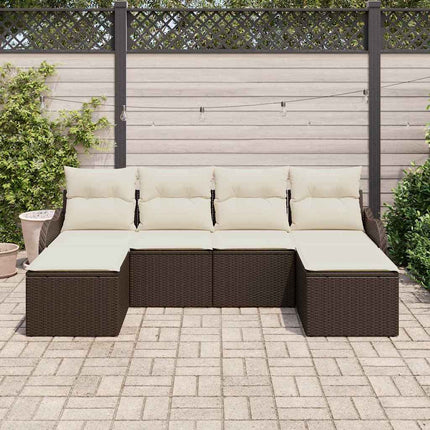 Trädgårdsoffset med kudde 6 pcs Brun Poly rattan