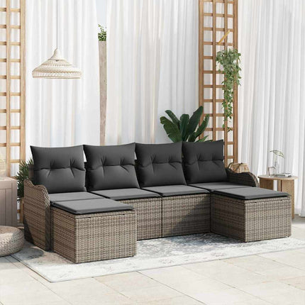 Trädgårdsoffset med kudde 6 pcs Grå Poly rattan