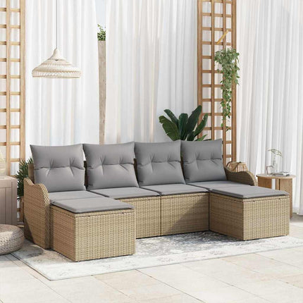 Trädgårdsoffset med kudde 6 pcs Beige Poly rattan