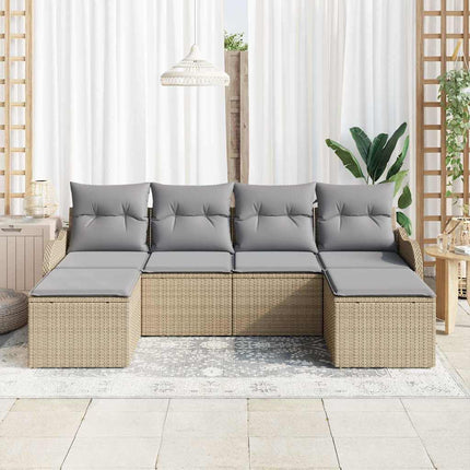 Trädgårdsoffset med kudde 6 pcs Beige Poly rattan