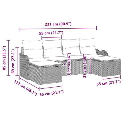 Trädgårdsoffset med kudde 6 pcs Beige Poly rattan