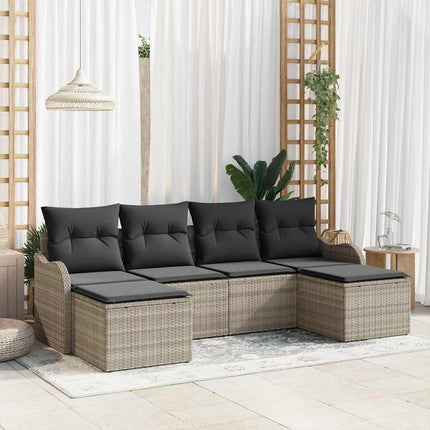 Trädgårdsoffset med kudde 6 pcs Ljusgrå Poly rattan