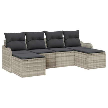 Trädgårdsoffset med kudde 6 pcs Ljusgrå Poly rattan