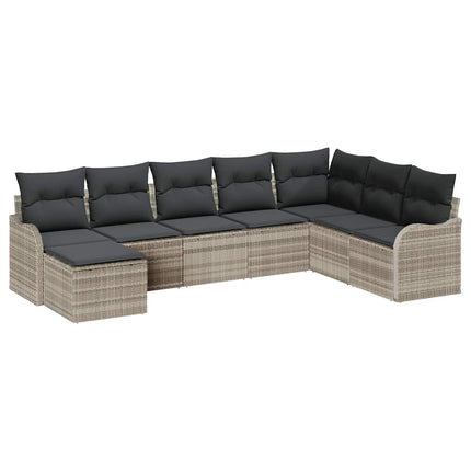 Trädgårdsoffset med kudde 8 pcs Ljusgrå Poly rattan