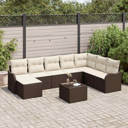 Trädgårdsoffset med kudde 9 pcs Brun Poly rattan