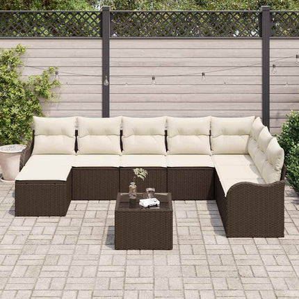Trädgårdsoffset med kudde 9 pcs Brun Poly rattan