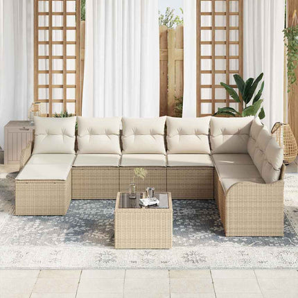 Trädgårdsoffset med kudde 9 pcs Beige Poly rattan