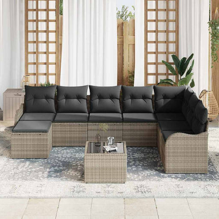 Trädgårdsoffset med kudde 9 pcs Ljusgrå Poly rattan