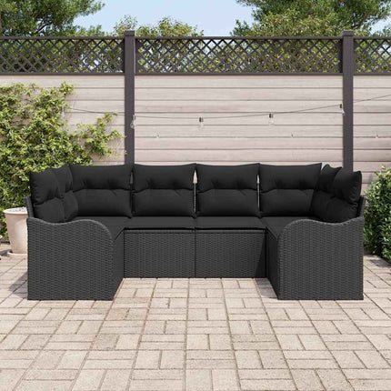 Trädgårdsoffset med kudde 6 pcs Svart Poly rattan