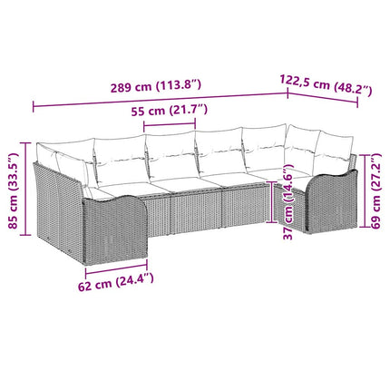 Trädgårdsoffset med kudde 7 pcs Ljusgrå Poly rattan