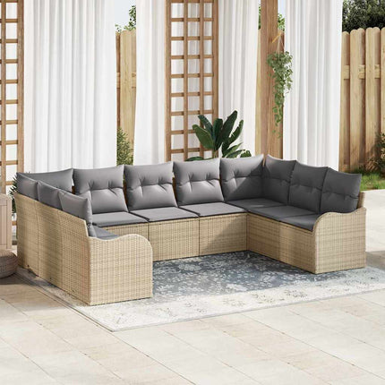 Trädgårdsoffset med kudde 9 pcs Beige Poly rattan