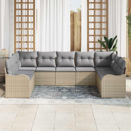 Trädgårdsoffset med kudde 9 pcs Beige Poly rattan