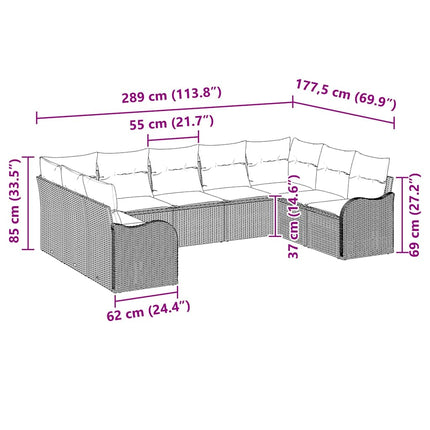 Trädgårdsoffset med kudde 9 pcs Beige Poly rattan