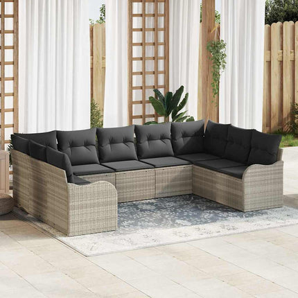 Trädgårdsoffset med kudde 9 pcs Ljusgrå Poly rattan