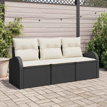 Trädgårdsoffset med kudde 3 pcs Svart Poly rattan