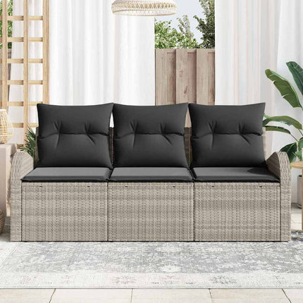 Trädgårdsoffset med kudde 3 pcs Ljusgrå Poly rattan
