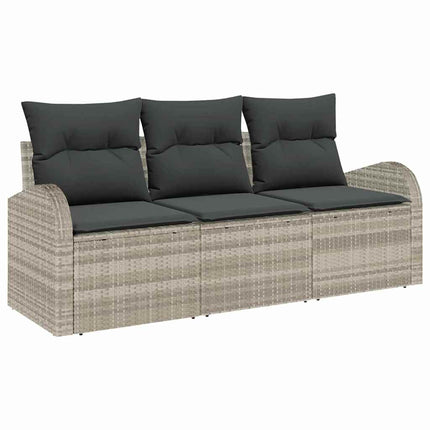 Trädgårdsoffset med kudde 3 pcs Ljusgrå Poly rattan
